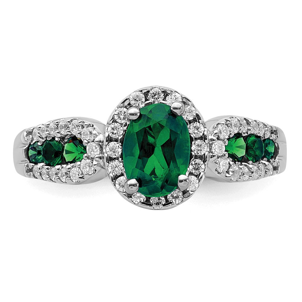 14k White Gold 1/3 Ct. Lab Grown Diamond VS/SI+ G+ and Oval Lab Created Emerald Ring