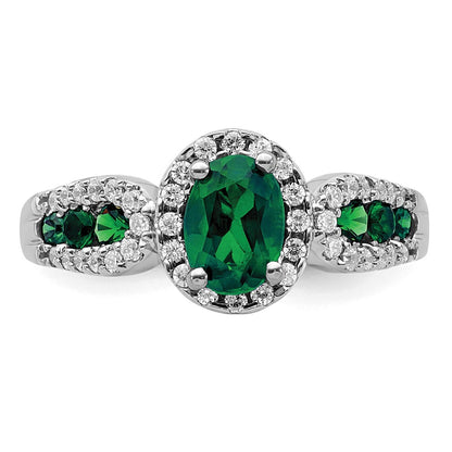 14k White Gold 1/3 Ct. Lab Grown Diamond VS/SI+ G+ and Oval Lab Created Emerald Ring