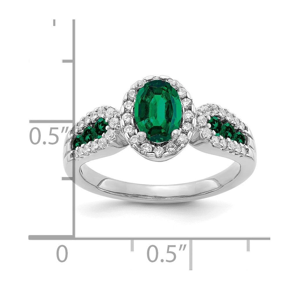 14k White Gold 1/3 Ct. Lab Grown Diamond VS/SI+ G+ and Oval Lab Created Emerald Ring
