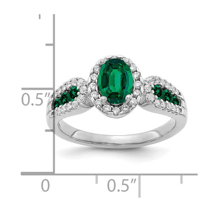 14k White Gold 1/3 Ct. Lab Grown Diamond VS/SI+ G+ and Oval Lab Created Emerald Ring