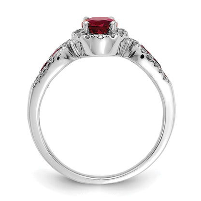 14k White Gold 1/3 Ct. Lab Grown Diamond VS/SI+ G+ and Oval Lab Created Ruby Ring