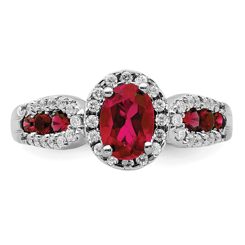 14k White Gold 1/3 Ct. Lab Grown Diamond VS/SI+ G+ and Oval Lab Created Ruby Ring