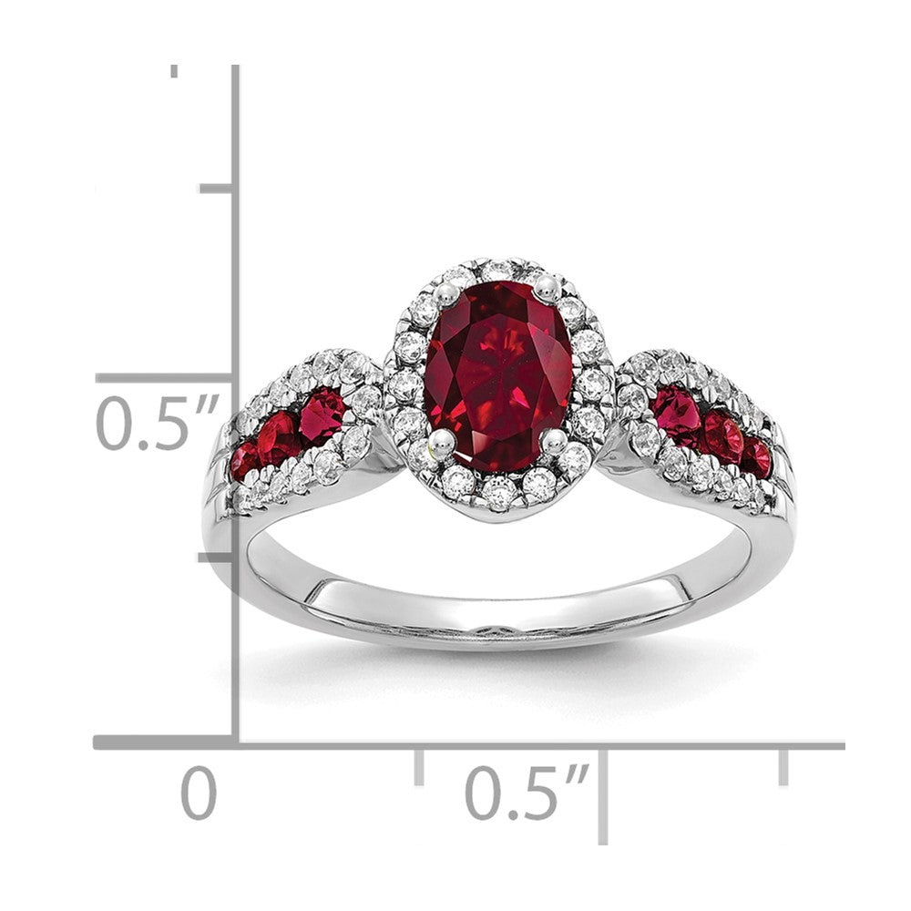 14k White Gold 1/3 Ct. Lab Grown Diamond VS/SI+ G+ and Oval Lab Created Ruby Ring