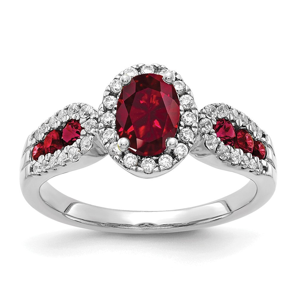 14k White Gold 1/3 Ct. Lab Grown Diamond VS/SI+ G+ and Oval Lab Created Ruby Ring