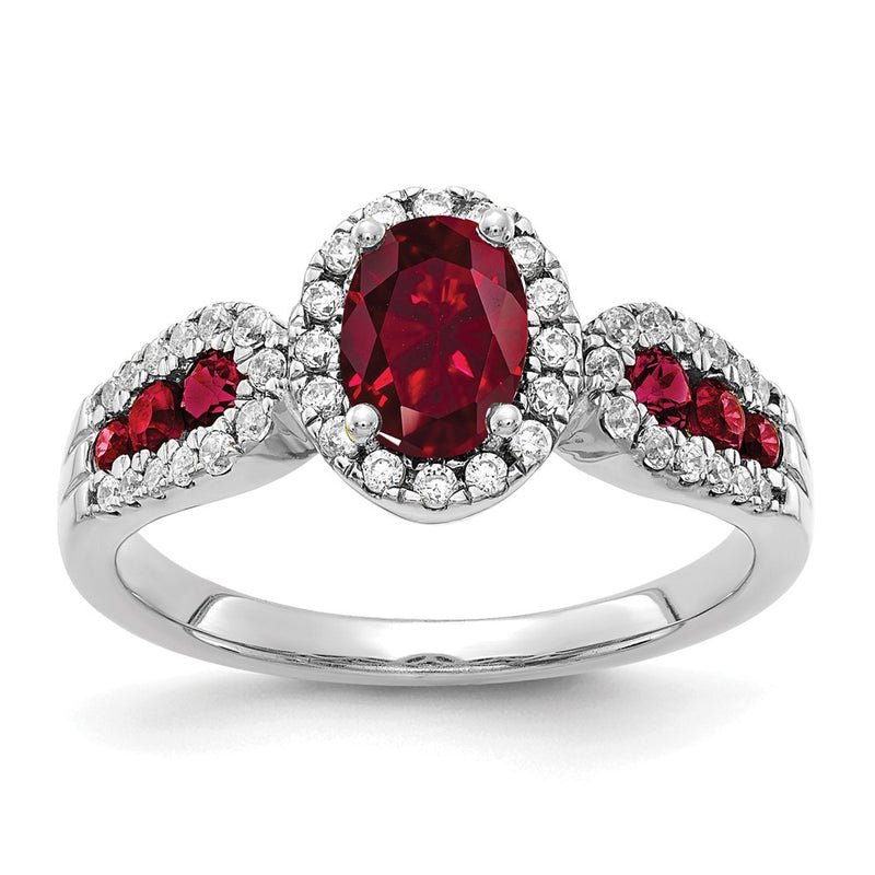 14k White Gold 1/3 Ct. Lab Grown Diamond VS/SI+ G+ and Oval Lab Created Ruby Ring