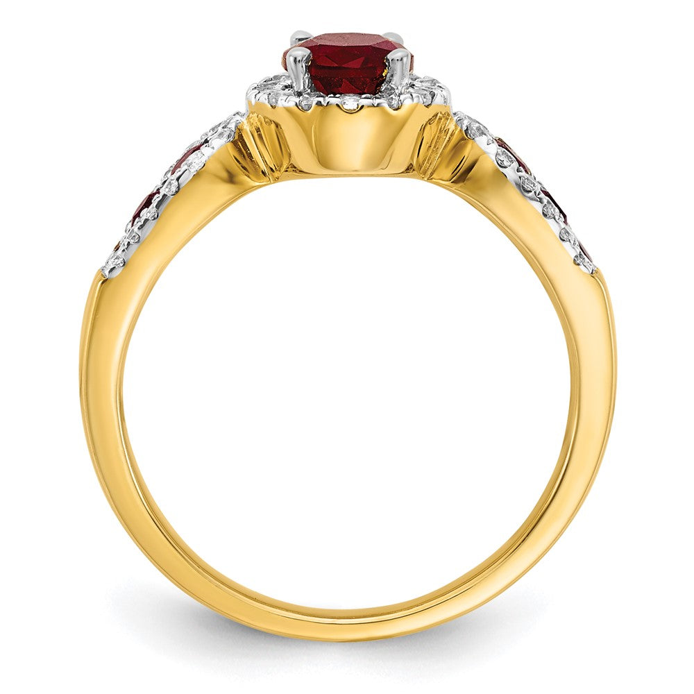 14k Yellow Gold 1/3 Ct. Lab Grown Diamond VS/SI+ G+ and Oval Lab Created Ruby Ring
