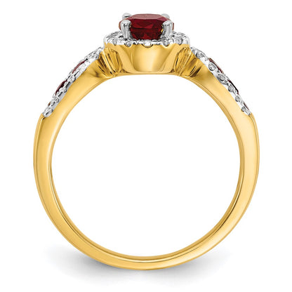 14k Yellow Gold 1/3 Ct. Lab Grown Diamond VS/SI+ G+ and Oval Lab Created Ruby Ring