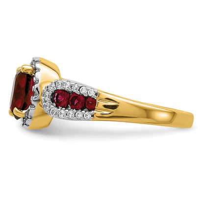 14k Yellow Gold 1/3 Ct. Lab Grown Diamond VS/SI+ G+ and Oval Lab Created Ruby Ring