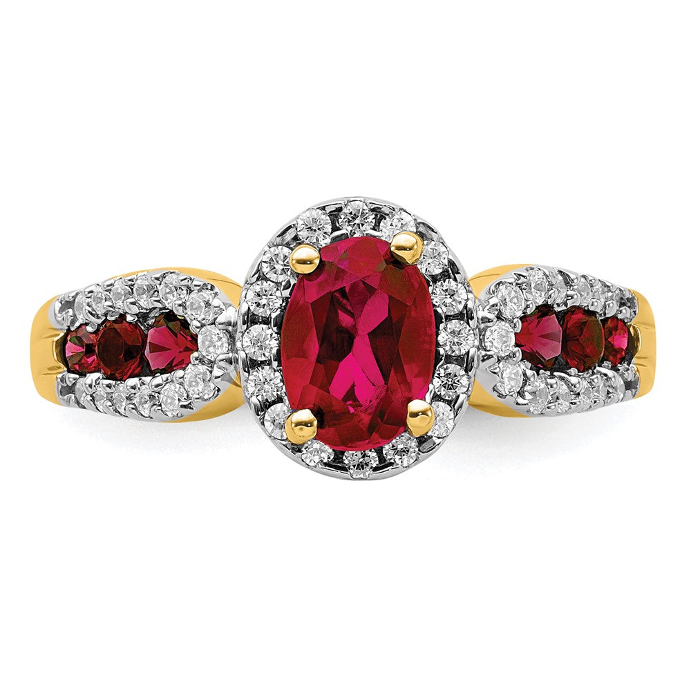 14k Yellow Gold 1/3 Ct. Lab Grown Diamond VS/SI+ G+ and Oval Lab Created Ruby Ring