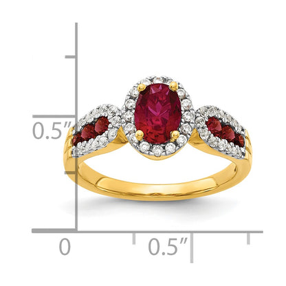 14k Yellow Gold 1/3 Ct. Lab Grown Diamond VS/SI+ G+ and Oval Lab Created Ruby Ring