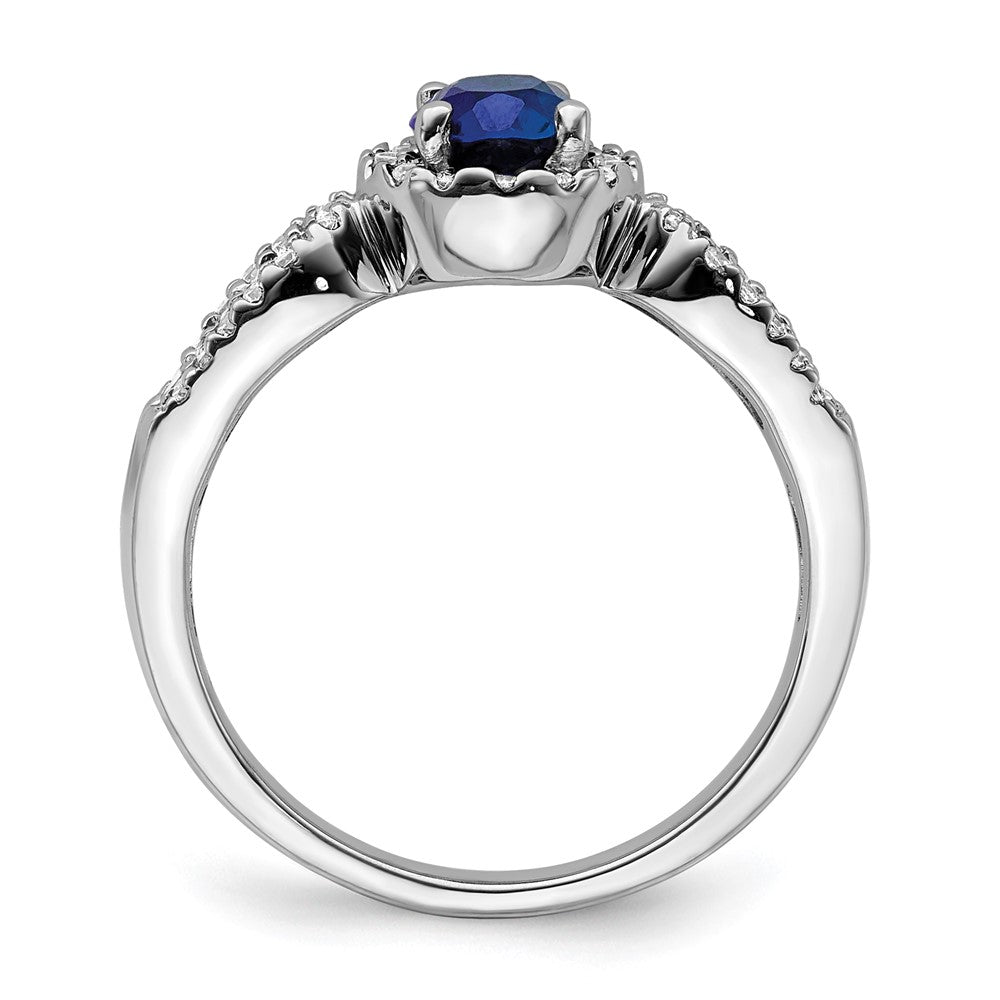 10k White Gold 1/3 Ct. Lab Grown Diamond VS/SI+ G+ and Oval Lab Created Blue Sapphire Ring