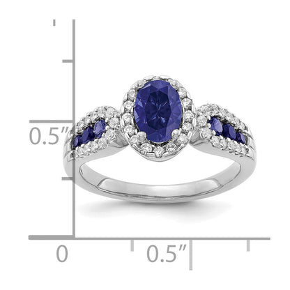 14k White Gold 1/3 Ct. Lab Grown Diamond VS/SI+ G+ and Oval Lab Created Blue Sapphire Ring