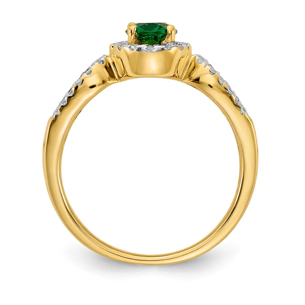 14k Yellow Gold 1/3 Ct. Lab Grown Diamond VS/SI+ G+ and Oval Lab Created Emerald Ring