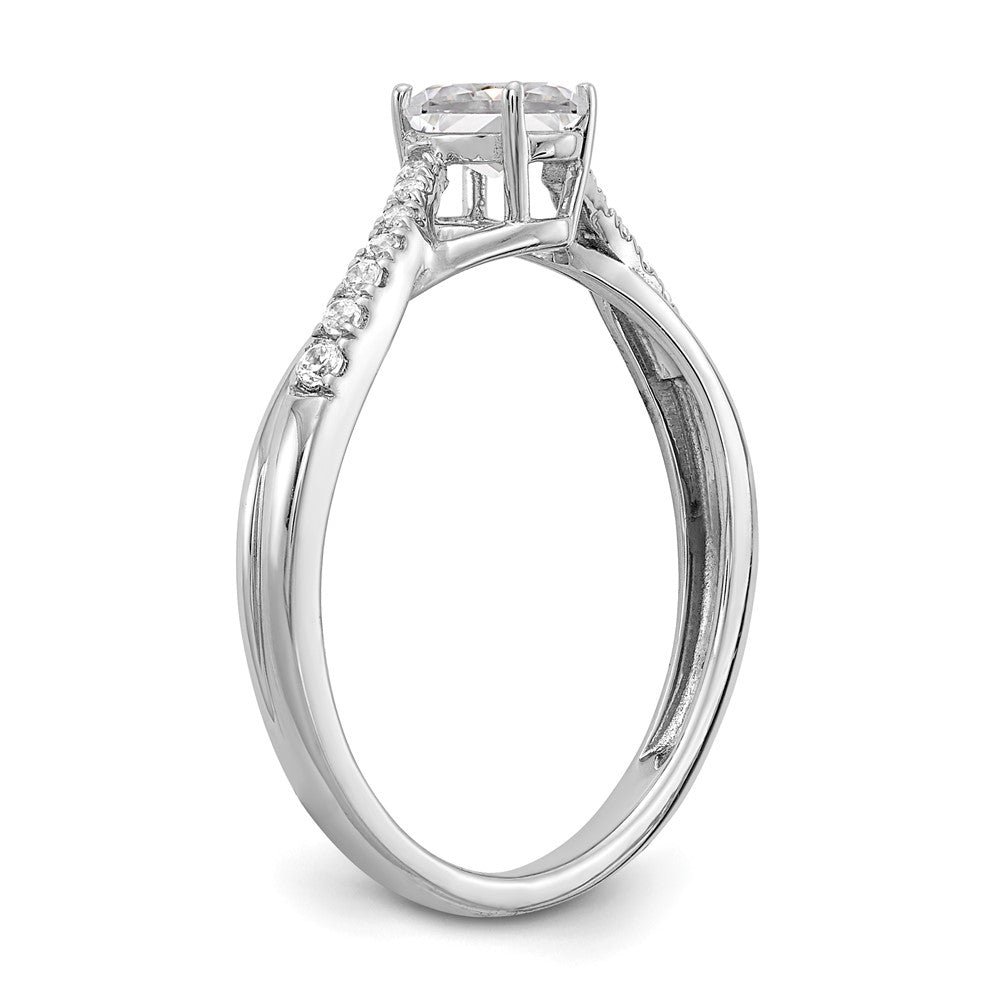 14K White Gold By Pass (Holds 3/8 Carat (5.8X3.8mm) Oval Center) 1/10 Diamond Semi Mount Engagement Ring