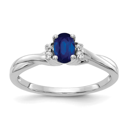 10K White Gold Diamond And Oval Sapphire Ring