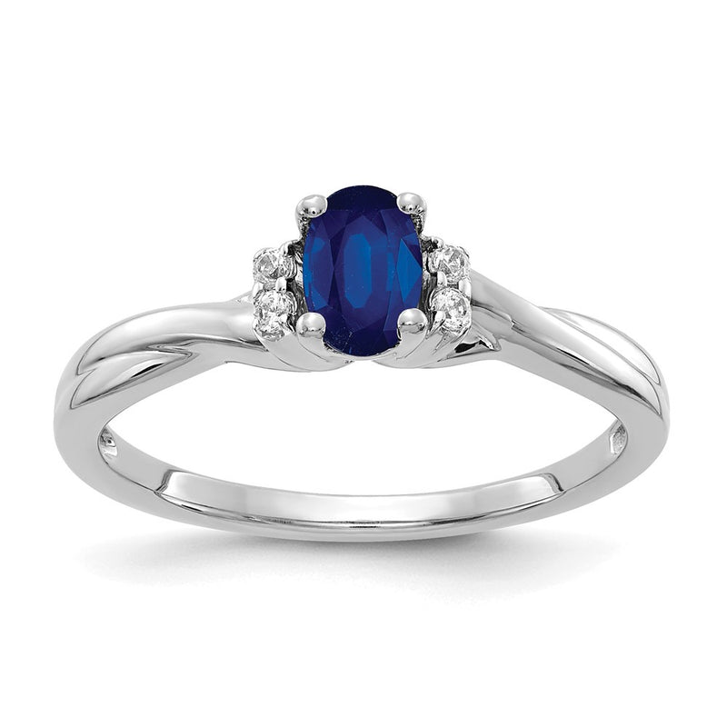 10K White Gold Diamond And Oval Sapphire Ring