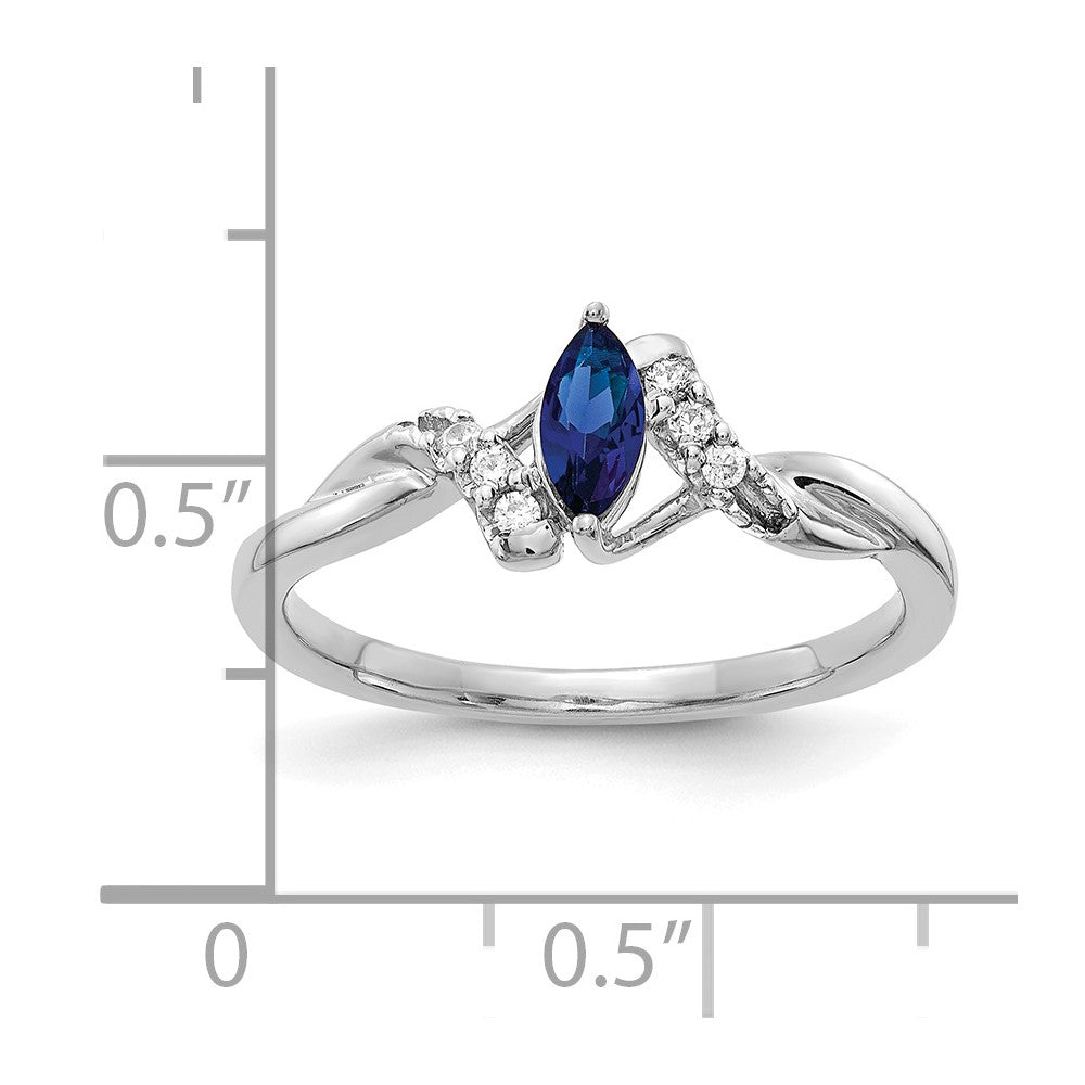 10K White Gold Diamond And Marquise Sapphire Ring