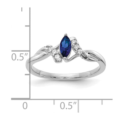 10K White Gold Diamond And Marquise Sapphire Ring