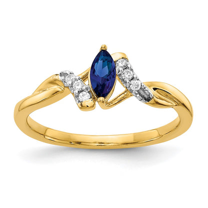 10K Yellow Gold Diamond And Marquise Sapphire Ring