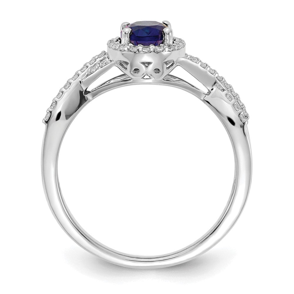 14k White Gold 1/5 Ct. Lab Grown Diamond VS/SI+ G+ and Lab Created Blue Sapphire Oval Halo Ring