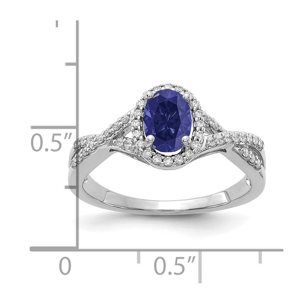 14k White Gold 1/5 Ct. Lab Grown Diamond VS/SI+ G+ and Lab Created Blue Sapphire Oval Halo Ring