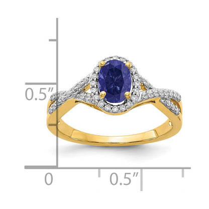 14k Yellow Gold 1/5 Ct. Lab Grown Diamond VS/SI+ G+ and Lab Created Blue Sapphire Oval Halo Ring