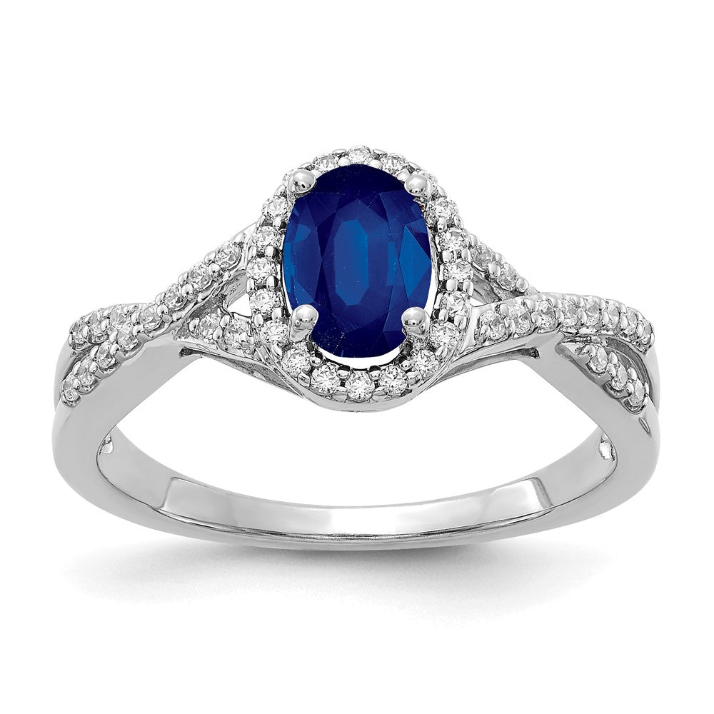 10K White Gold Diamond And Sapphire Oval Halo Ring