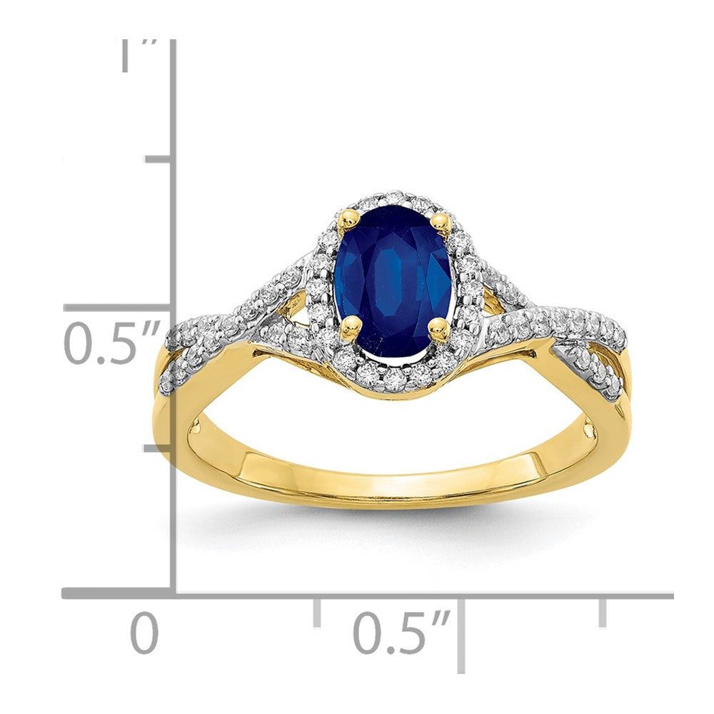 10K Yellow Gold Diamond And Sapphire Oval Halo Ring