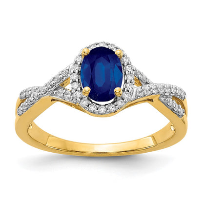 10K Yellow Gold Diamond And Sapphire Oval Halo Ring