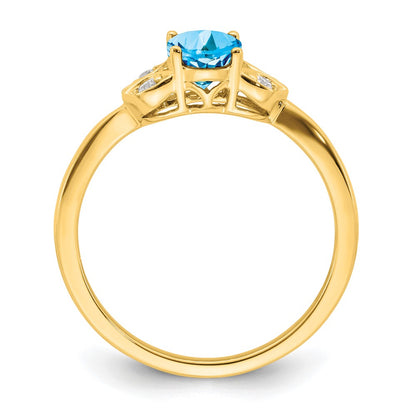 10K Yellow Gold Blue Topaz And Diamond Ring