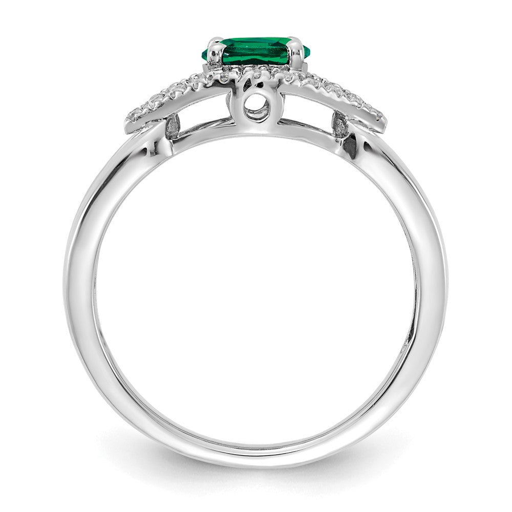 14k White Gold 1/10 Ct. Lab Grown Diamond VS/SI+ G+ and Lab Created Emerald Ring