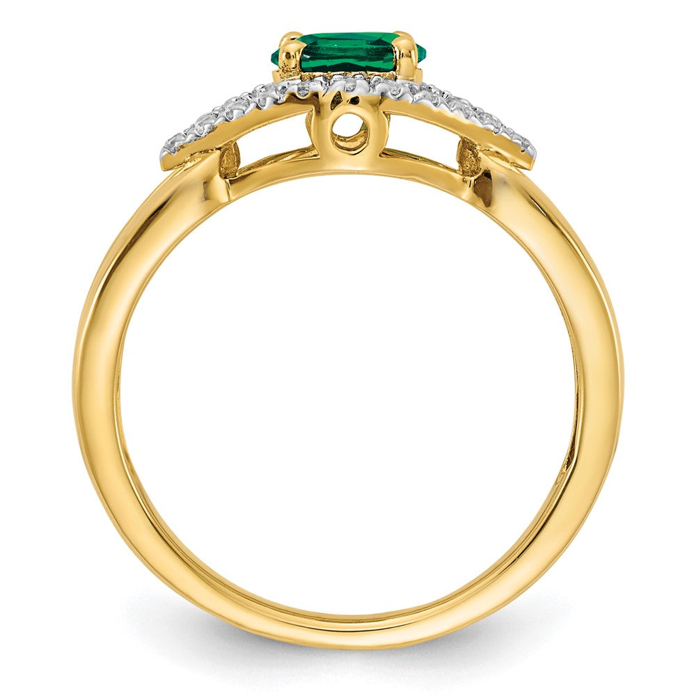 14k Yellow Gold 1/10 Ct. Lab Grown Diamond VS/SI+ G+ and Lab Created Emerald Ring