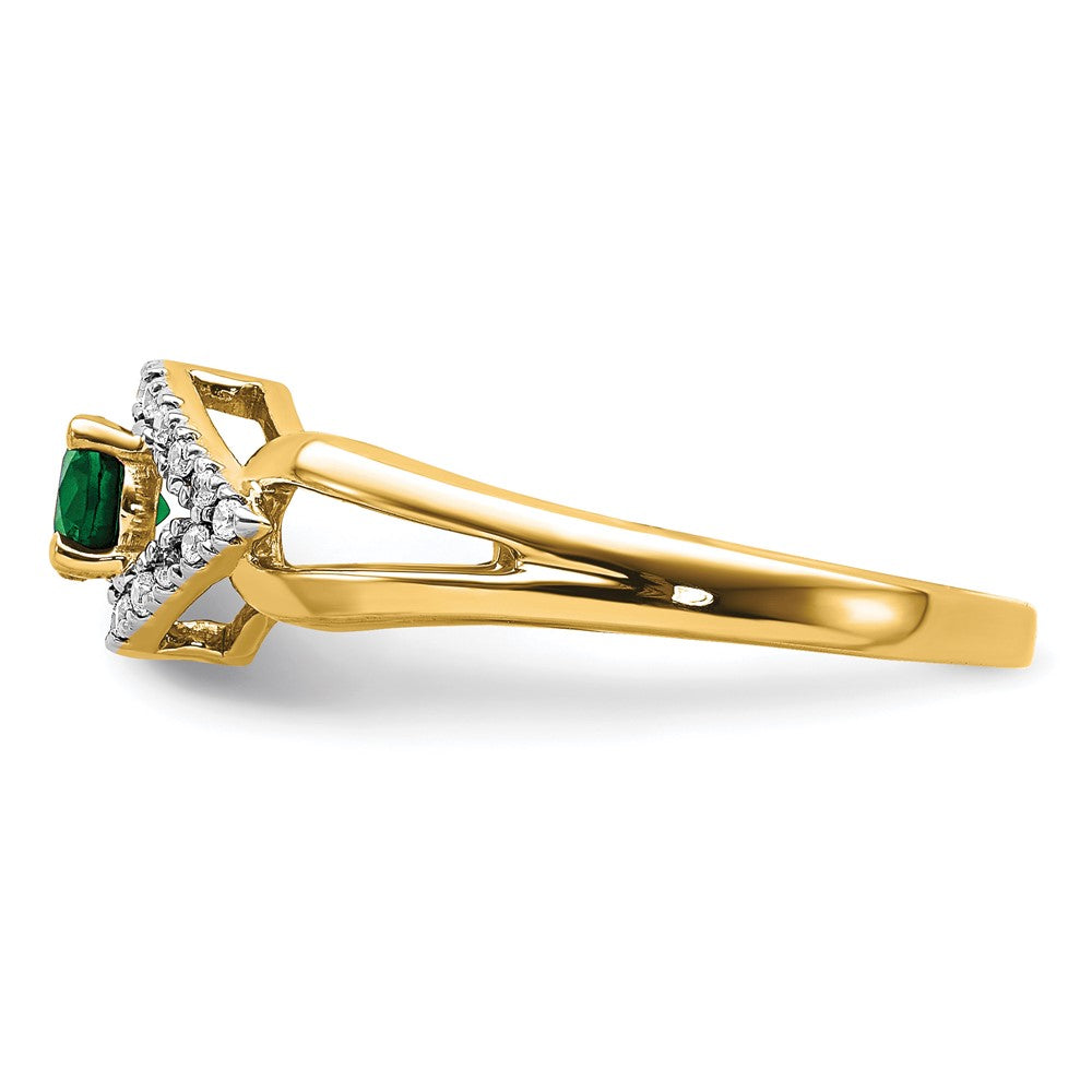 14k Yellow Gold 1/10 Ct. Lab Grown Diamond VS/SI+ G+ and Lab Created Emerald Ring