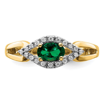 14k Yellow Gold 1/10 Ct. Lab Grown Diamond VS/SI+ G+ and Lab Created Emerald Ring
