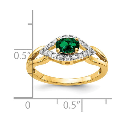 14k Yellow Gold 1/10 Ct. Lab Grown Diamond VS/SI+ G+ and Lab Created Emerald Ring