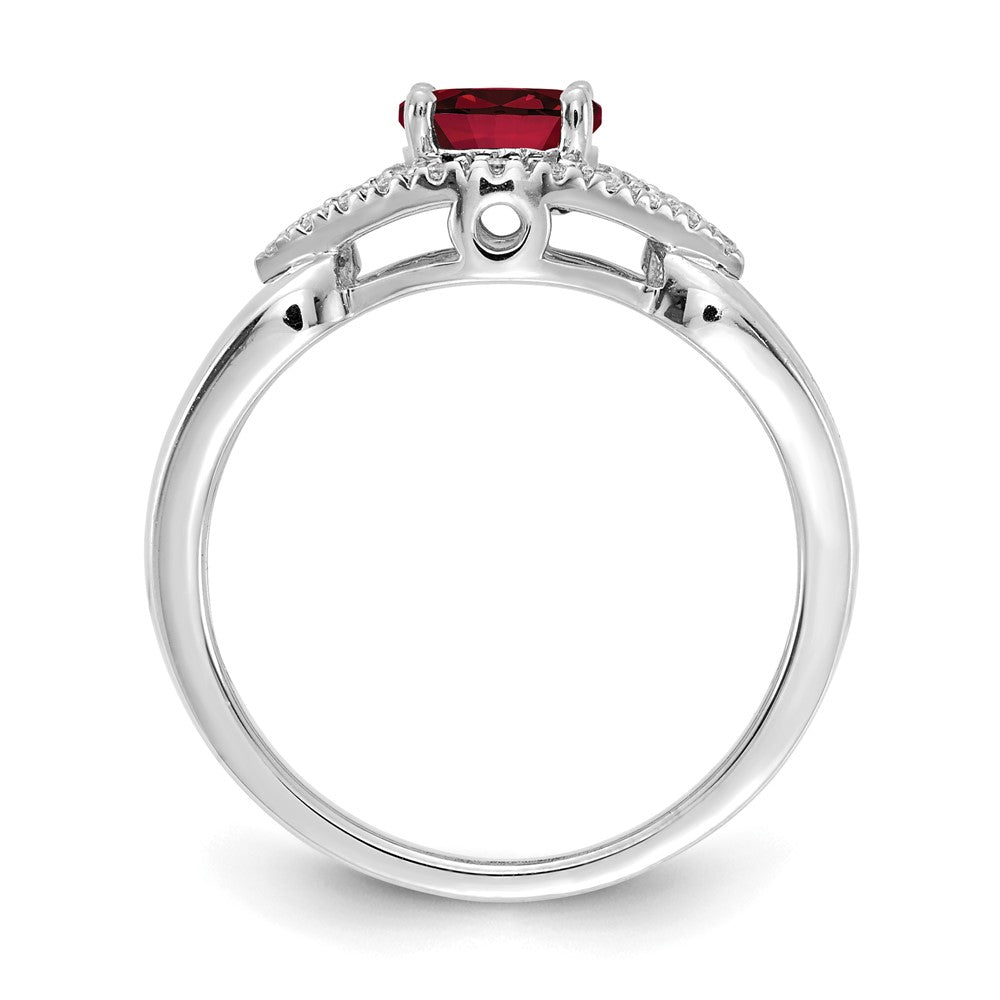 14k White Gold 1/10 Ct. Lab Grown Diamond VS/SI+ G+ and Lab Created Ruby Ring