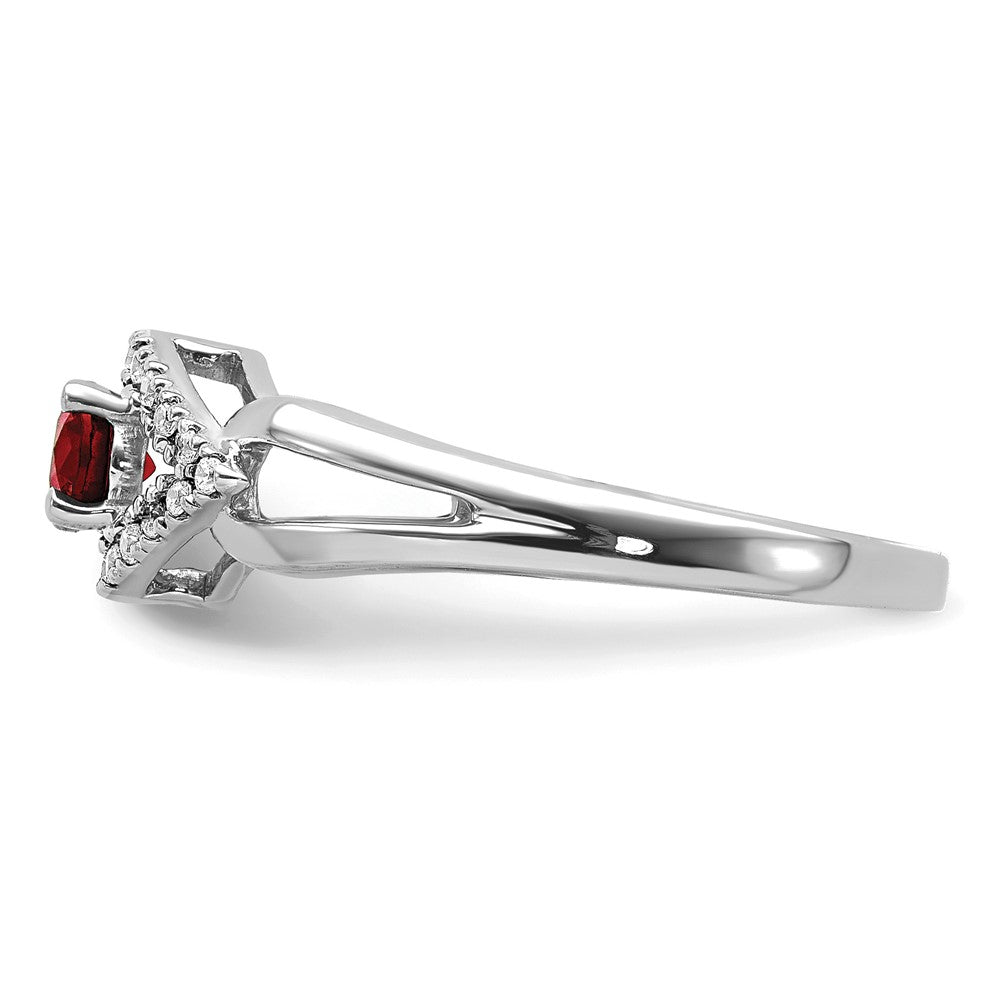 14k White Gold 1/10 Ct. Lab Grown Diamond VS/SI+ G+ and Lab Created Ruby Ring