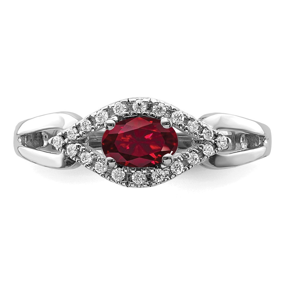 14k White Gold 1/10 Ct. Lab Grown Diamond VS/SI+ G+ and Lab Created Ruby Ring
