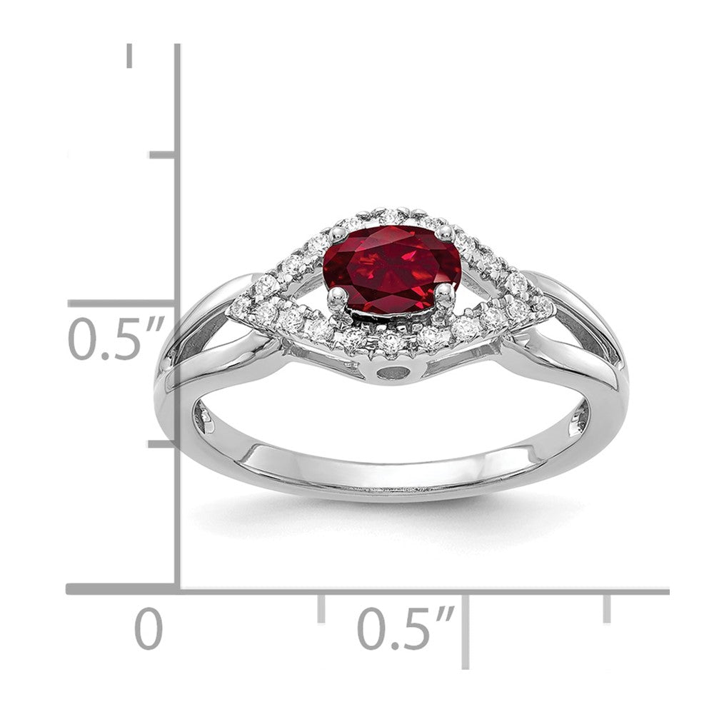 14k White Gold 1/10 Ct. Lab Grown Diamond VS/SI+ G+ and Lab Created Ruby Ring