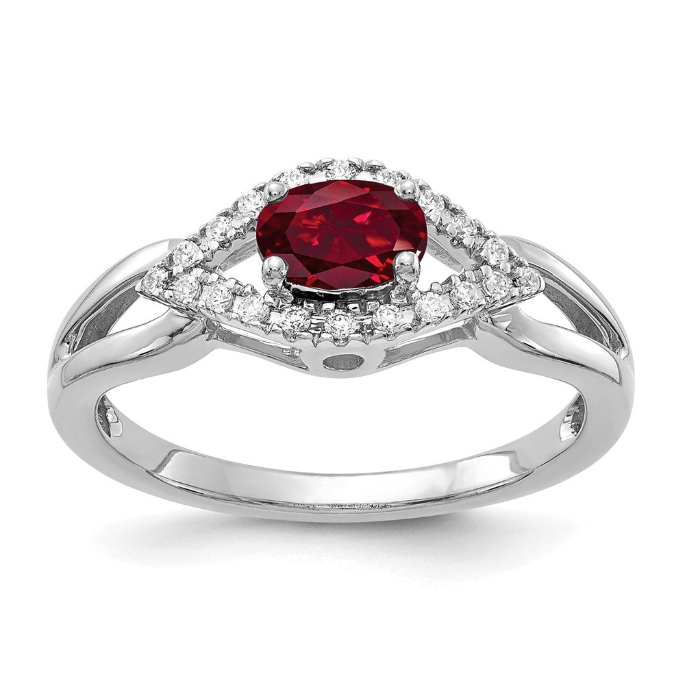 14k White Gold 1/10 Ct. Lab Grown Diamond VS/SI+ G+ and Lab Created Ruby Ring