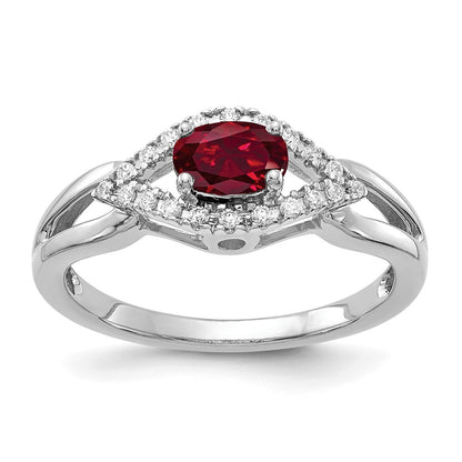 14k White Gold 1/10 Ct. Lab Grown Diamond VS/SI+ G+ and Lab Created Ruby Ring
