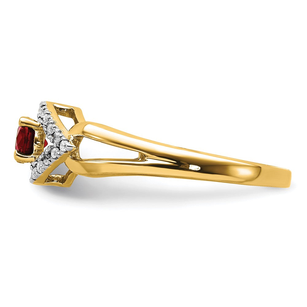 14k Yellow Gold 1/10 Ct. Lab Grown Diamond VS/SI+ G+ and Lab Created Ruby Ring