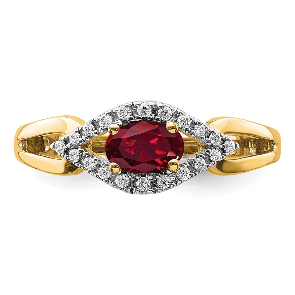 14k Yellow Gold 1/10 Ct. Lab Grown Diamond VS/SI+ G+ and Lab Created Ruby Ring