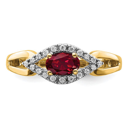 14k Yellow Gold 1/10 Ct. Lab Grown Diamond VS/SI+ G+ and Lab Created Ruby Ring