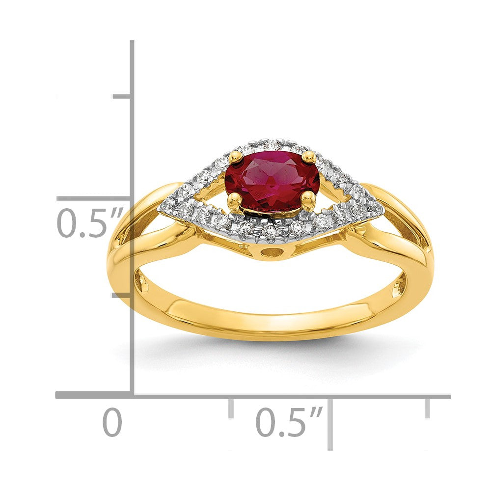 14k Yellow Gold 1/10 Ct. Lab Grown Diamond VS/SI+ G+ and Lab Created Ruby Ring