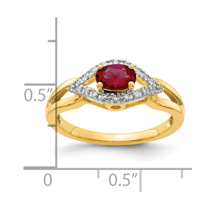 14k Yellow Gold 1/10 Ct. Lab Grown Diamond VS/SI+ G+ and Lab Created Ruby Ring