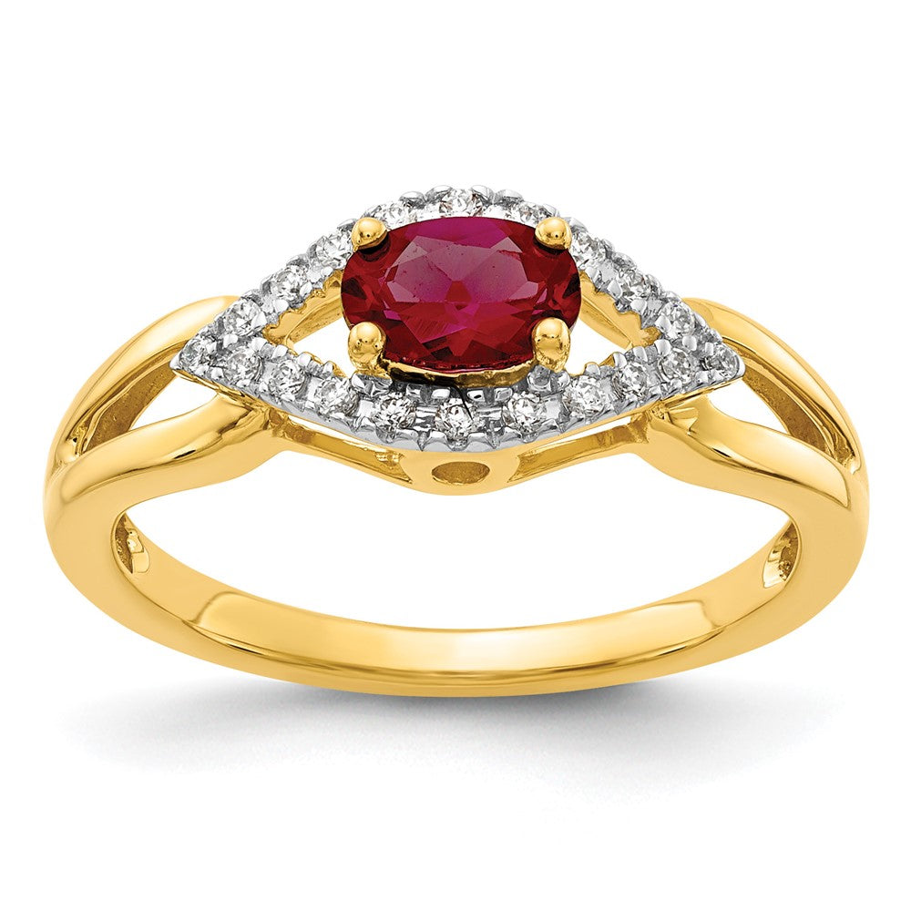 14k Yellow Gold 1/10 Ct. Lab Grown Diamond VS/SI+ G+ and Lab Created Ruby Ring