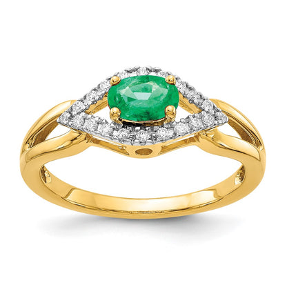 10K Yellow Gold Diamond And Emerald Ring