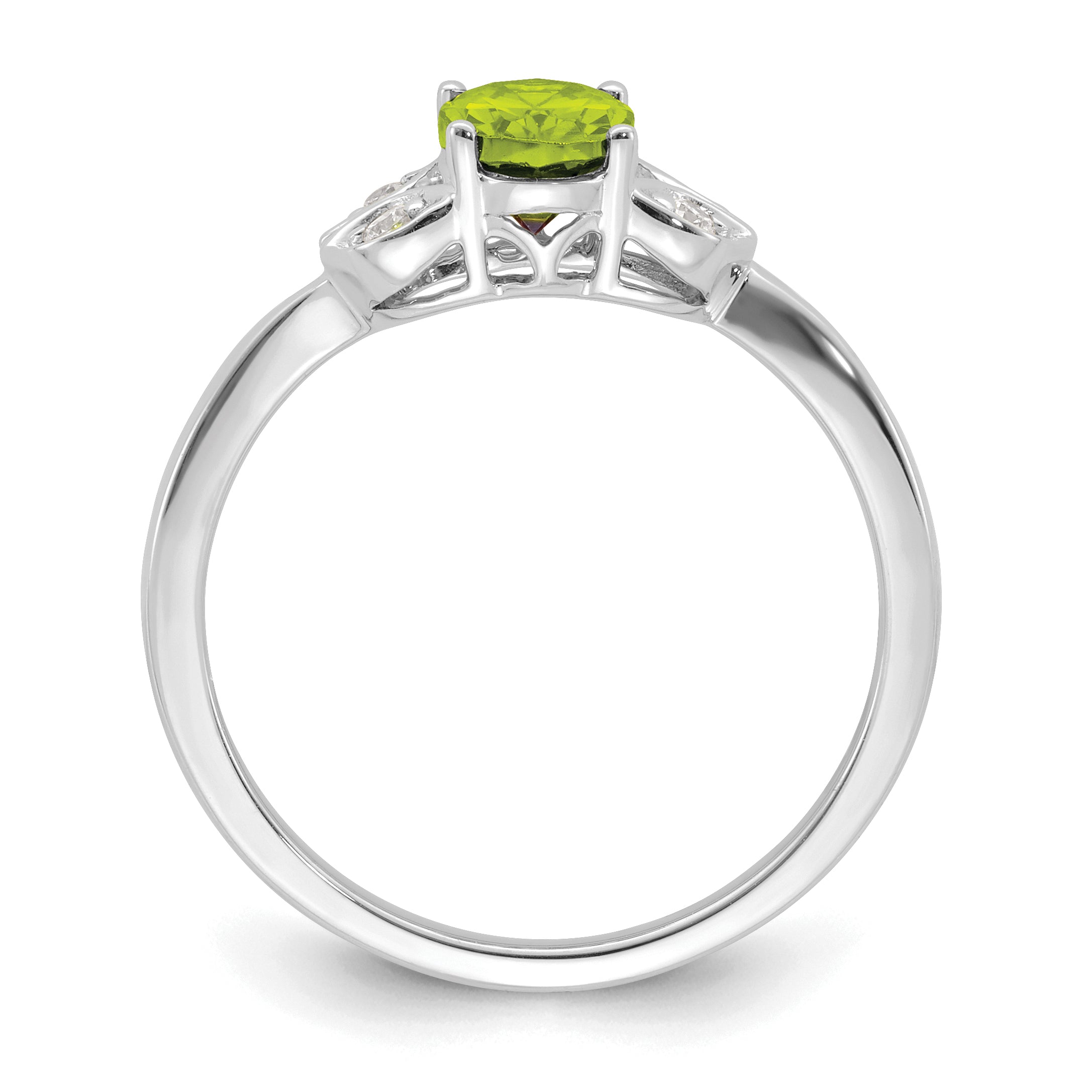 10K White Gold Peridot And Diamond Ring