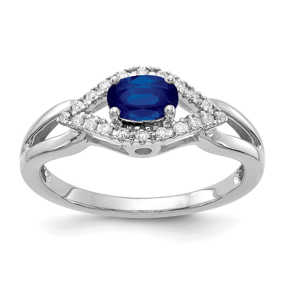 10K White Gold Diamond And Sapphire Ring